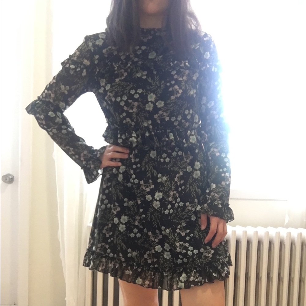 Twik ruffled floral print mini dress